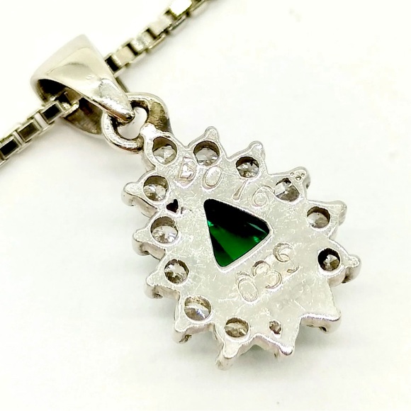 Emerald / diamonds 0.39/0.16 ct platinum PT 850  pendant necklace - Picture 4 of 8